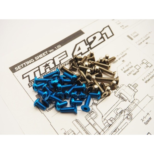 Hiro Seiko 48948 - Tamiya TRF421 - Alloy and Titanium Hex Socket Screw Set - Blue (116 pcs)