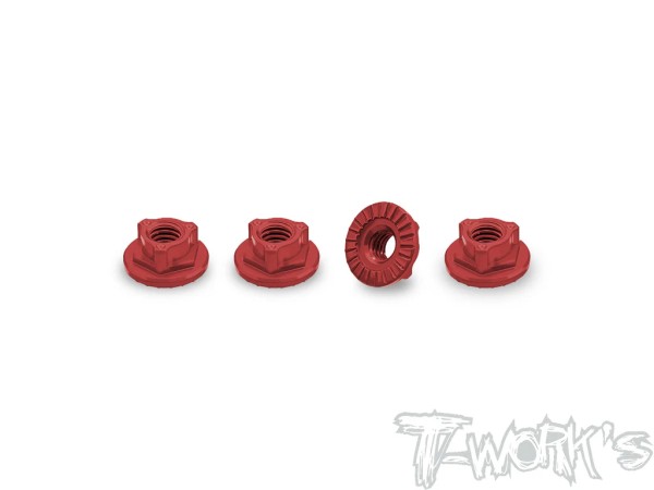 T-Work's TA-160-R - Alu Wheel Nuts - Serrated - ULTRA LIGHTWEIGHT - M4 - RED (4 pcs)