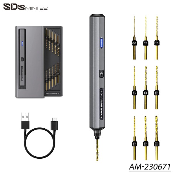 Arrowmax 230671 - SDS MINI 22 - Akku Bohrer Set im Alu Case - mit 10 Bohrern