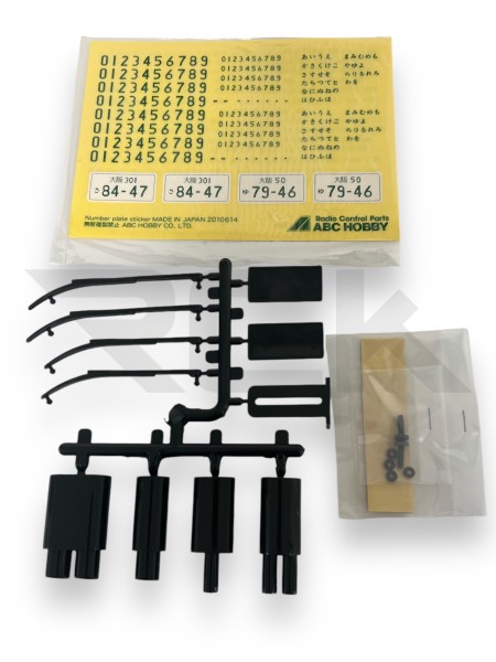 ABC 66204 - Karosserie Anbauteile - Auspuff - Scheibenwischer - Nummernschilder - für 1:10 - SCHWARZ