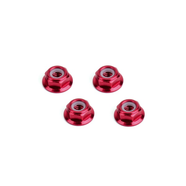 Hiro Seiko 48956 - M4 Alloy Flange Nylon Nut - THIN - Red (4 pieces)