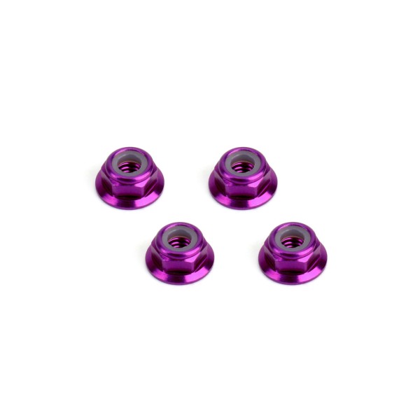 Hiro Seiko 48955 - M4 Alloy Flange Nylon Nut - THIN - Purple (4 pieces)