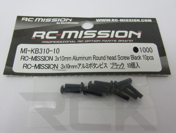 RC-Mission MI-KB310-10 - Alu Round Head Screw - M3x10mm - BLACK (10 pcs)