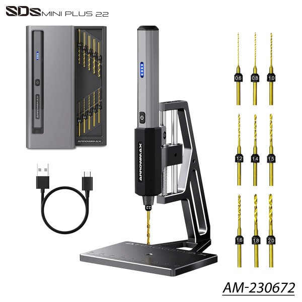 Arrowmax 230672 - SDS MINI 22 PLUS - Akku Bohrer Set im Alu Case - mit 10 Bohrern und Bohrständer