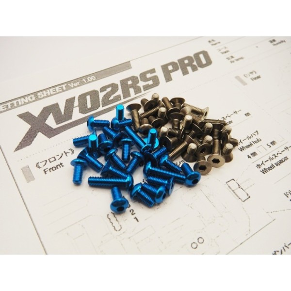 Hiro Seiko 48960 - Tamiya XV-02RS Pro - Alloy- and Titanium Hex Socket Screw Set - blue (99 pcs)