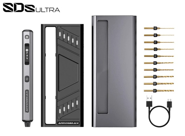 Arrowmax 230875-B - SDS ULTRA - Akku Bohrer Set im Alu Case - mit 10 Bohrern - SCHWARZ