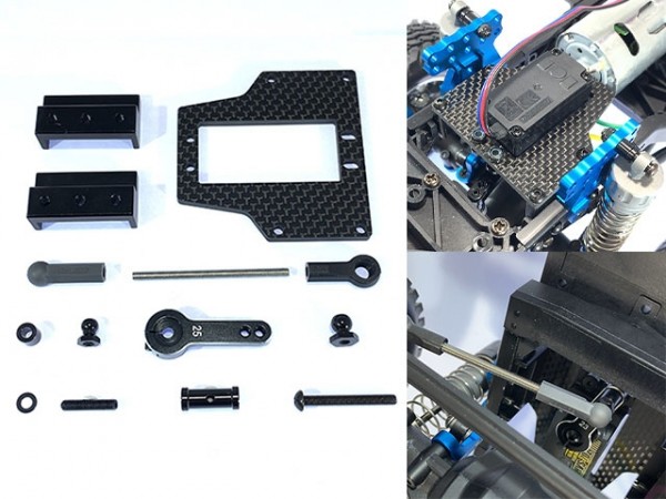 Square SCC-7023 - Tamiya CC-02 - Alu/Carbon Servo Halter Set - SANWA 23 Zähne