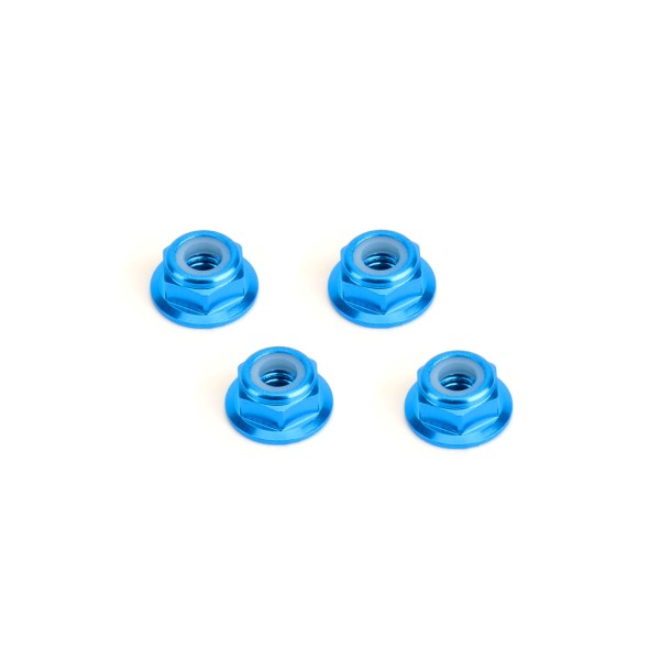 Hiro Seiko 48953 - M4 Alloy Flange Nylon Nut - THIN - Light Blue (4 pieces)