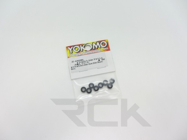 Yokomo ZC-A3630BA - BD9 - 3x6x3.0mm Aluminum Shim (8pcs·Black)