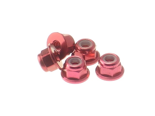 Hiro-Seiko 69240 - M3 Alloy Flange Nylon Nut - RED (5 pieces)