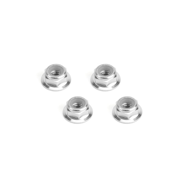 Hiro Seiko 48952 - M4 Alloy Flange Nylon Nut - THIN - Silver (4 pieces)