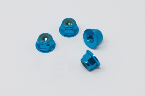 Square SGX-04FTB - Alu Mutter - M4 mit Flansch - Nylon-Sicherungsring - HELLBLAU (4 Stück)