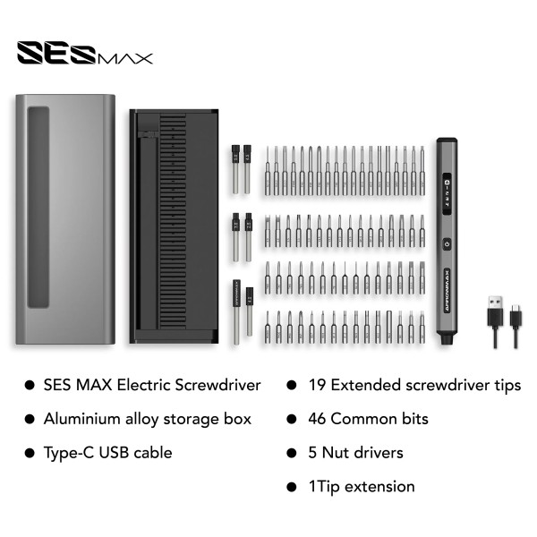 Arrowmax 230613 - SES MAX - Akkuschrauber - im Set mit 70 Bits und Alu Box