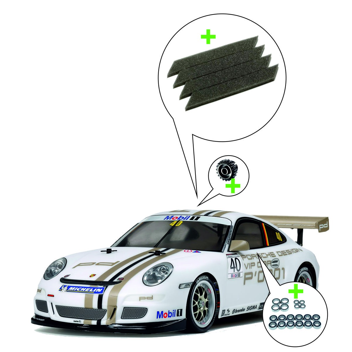 RCK-KleinSerie SPECIAL: Tamiya - Porsche 911 GT3 Cup - 997 - TT-01E Car Kit + Optionals - STAGE 0