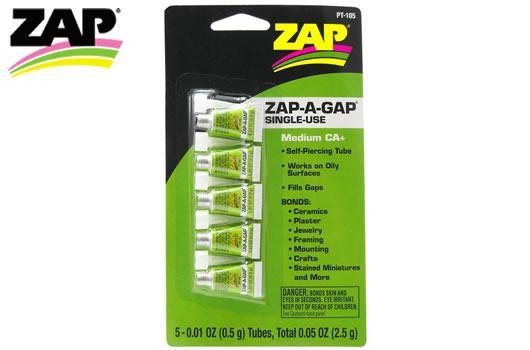 ZAP PT-105 - ZAP CA+ - Super Glue - single use - medium (5x 0.5g - 2.5g total)