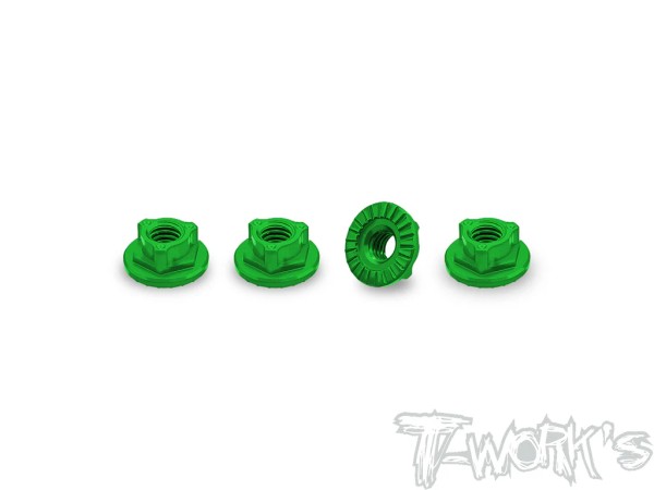 T-Work's TA-160-G - Alu Wheel Nuts - Serrated - ULTRA LIGHTWEIGHT - M4 - GREEN (4 pcs)