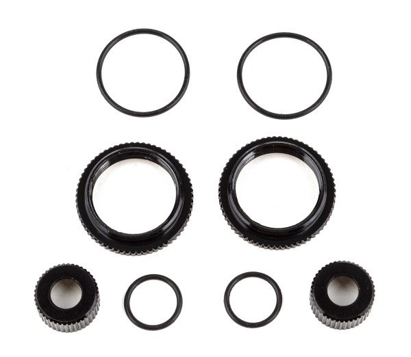 Team Associated 91929 - B6.4 - Shock Collar and Seal Retainer Set 13mm, Black Aluminum