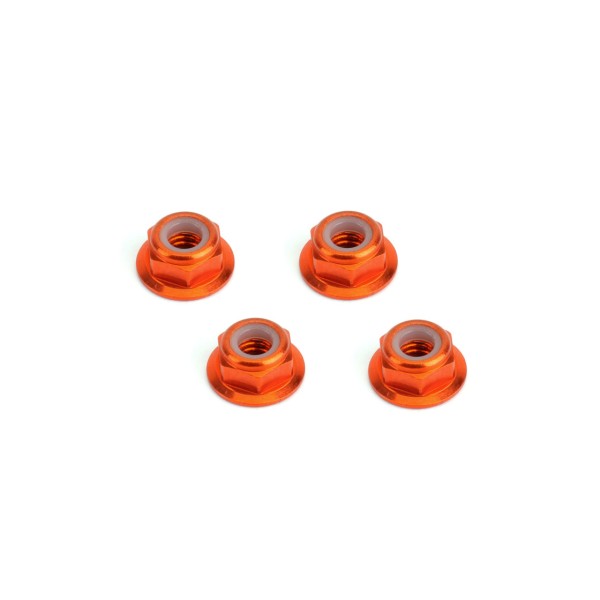 Hiro Seiko 48958 - M4 Alloy Flange Nylon Nut - THIN - Orange (4 pieces)